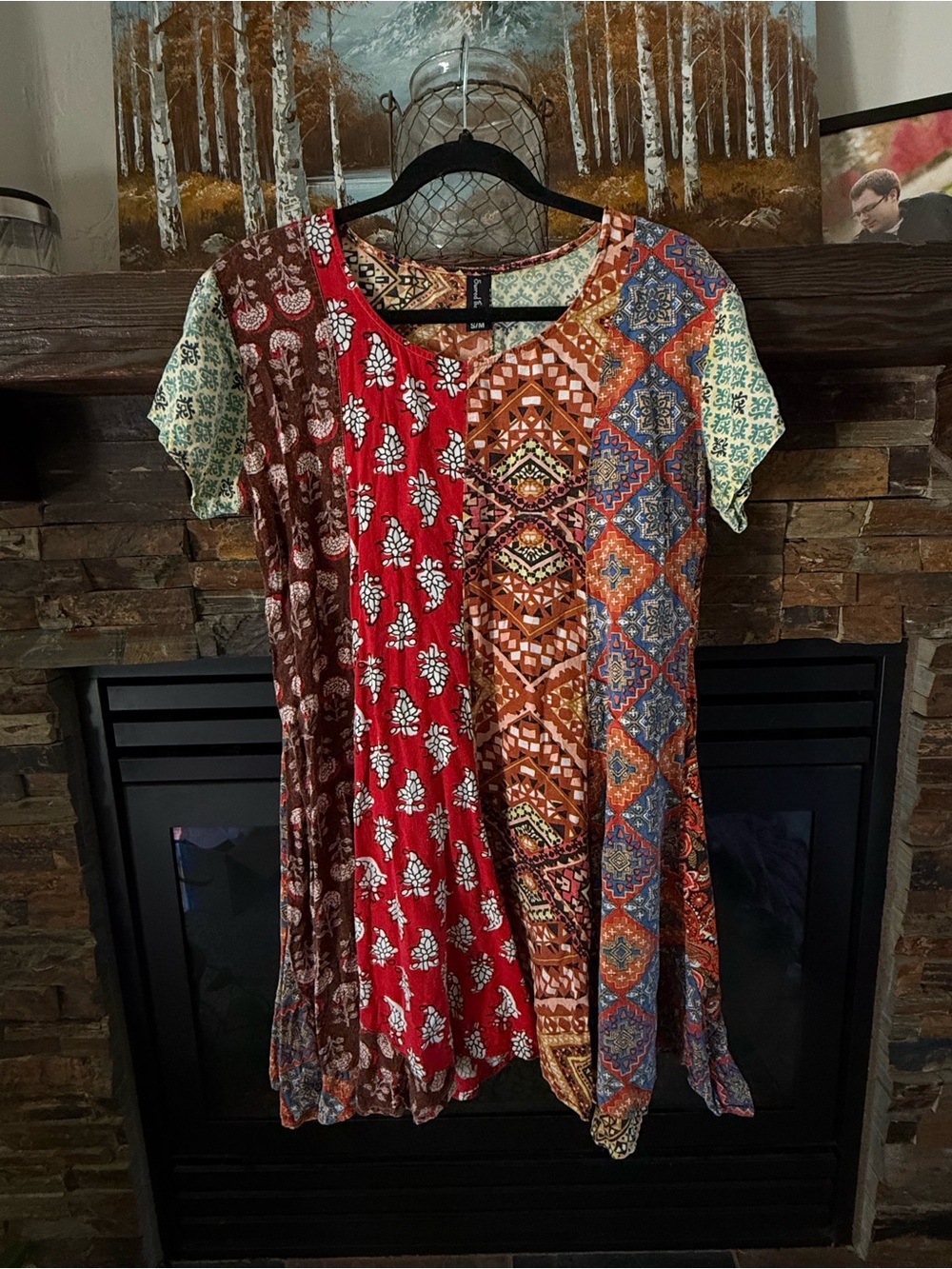 Sacred Threads Bohemian Multi-Pattern Short Sleeve Women’s Dress